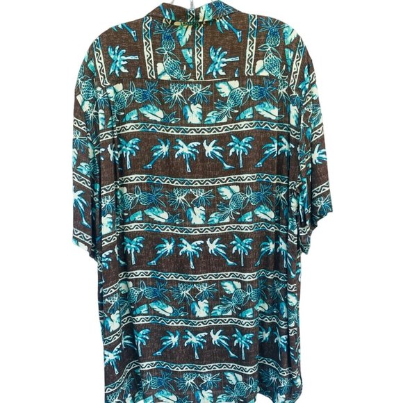 Caribbean Hawaiian Shirt Sz L Silk Blend Ribbed Palm Tree Brown Vacation Cruise - Picture 2 of 6